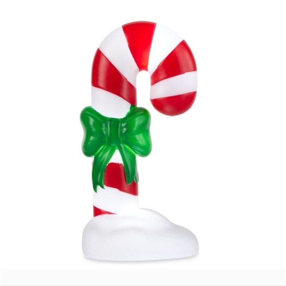 Peppermint Candy Cane Blow Mold Christmas Light Up Battery Operated Green Bow - Picture 6 of 12